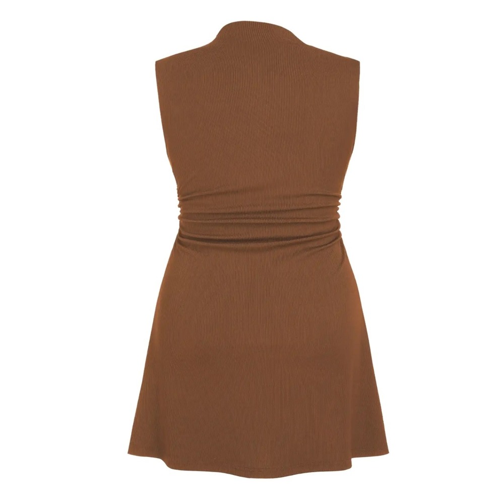 Cider Dress Ribbed Mock Neck Sleeveless  Brown Ruched Waist Plus Size 2X 18 20